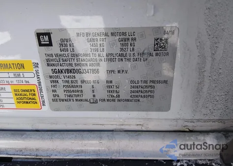 2016 Buick Enclave Leather z USA, uszkodzony, nr VIN 5GAKVBKD0GJ347856